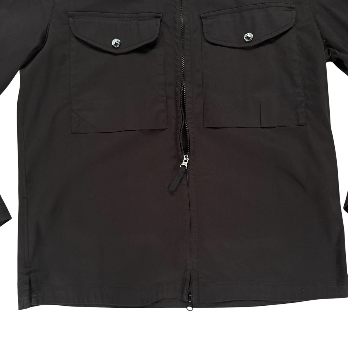 STONE ISLAND STRETCH ORGANIC SATIN COTTON ZIP UP OVERSHIRT BLACK