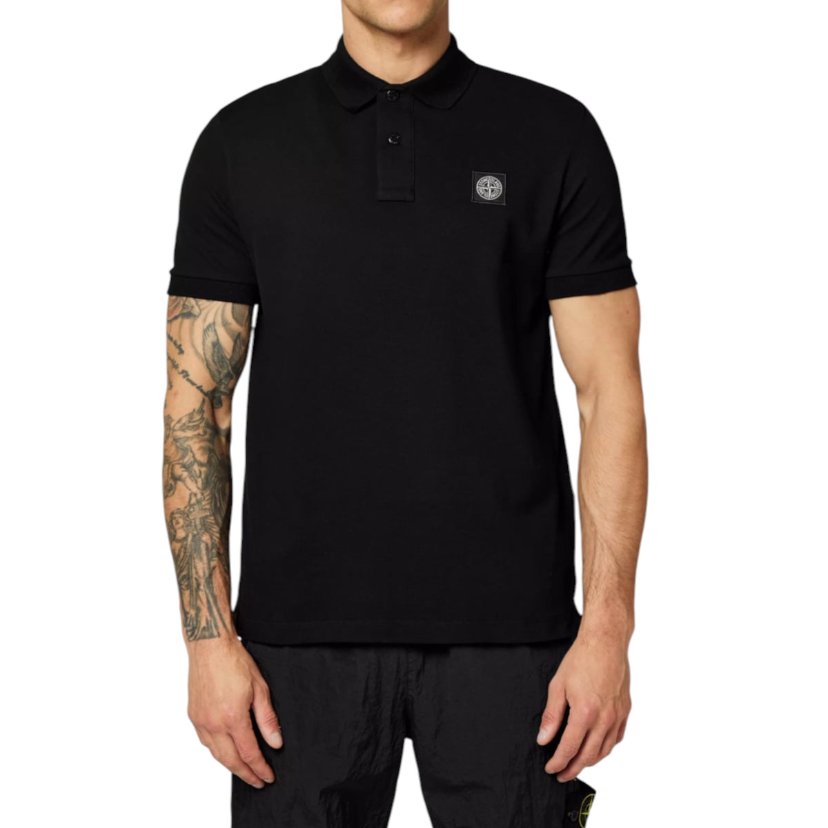 STONE ISLAND PATCH LOGO POLO SHIRT BLACK