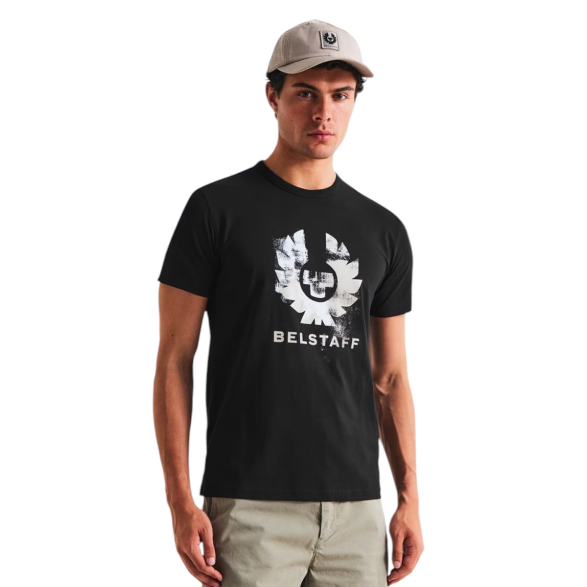 BELSTAFF PHOENIX STAMP LOGO T-SHIRT BLACK BEIGE