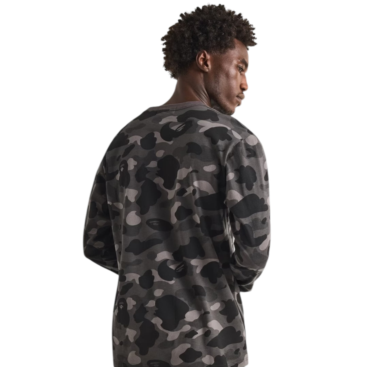 A BATHING APE SHARK LONG SLEEVED T-SHIRT BLACK CAMO