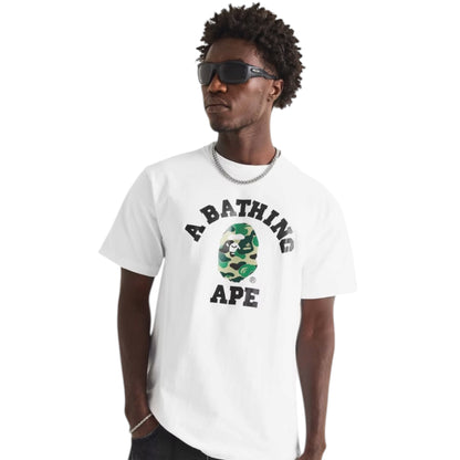 A BATHING APE COLLEGE HEAD GRAPHIC T-SHIRT WHITE / GREEN