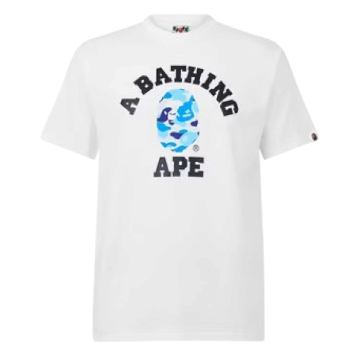 A BATHING APE COLLEGE HEAD GRAPHIC T-SHIRT WHITE / SKY BLUE