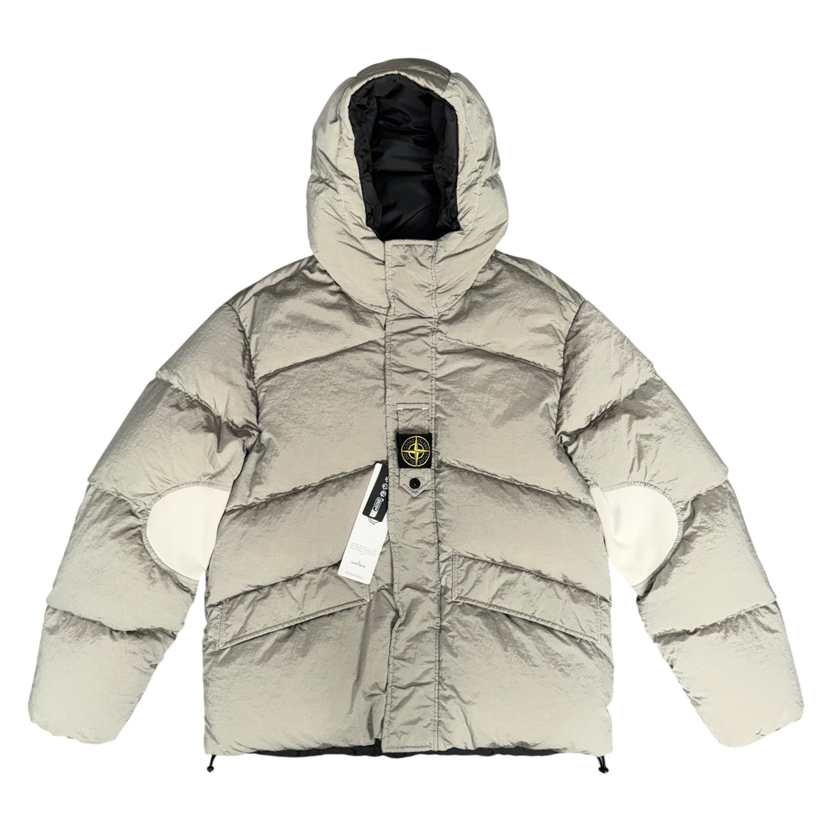 STONE ISLAND REVERSIBLE COMPASS MOTIF DOWN PUFFER JACKET GREY/BLACL