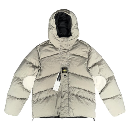 STONE ISLAND REVERSIBLE COMPASS MOTIF DOWN PUFFER JACKET GREY/BLACL