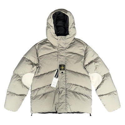 STONE ISLAND REVERSIBLE COMPASS MOTIF DOWN PUFFER JACKET GREY/BLACL