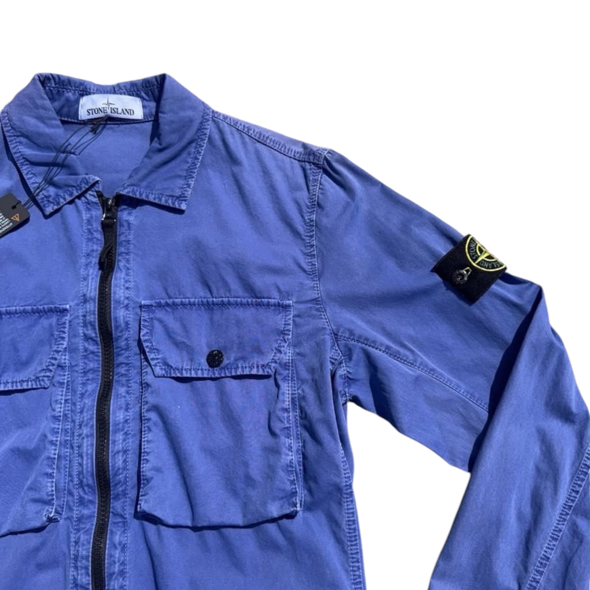 STONE ISLAND COTTON FULL ZIP JACKET LOGO PATCH BLUE