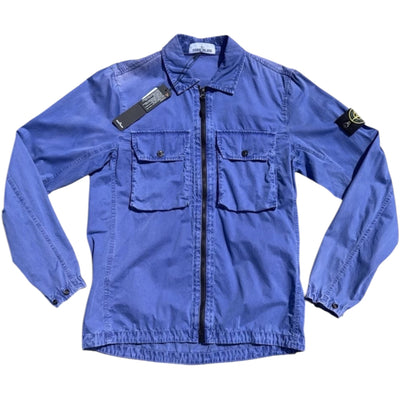 STONE ISLAND COTTON FULL ZIP JACKET LOGO PATCH BLUE