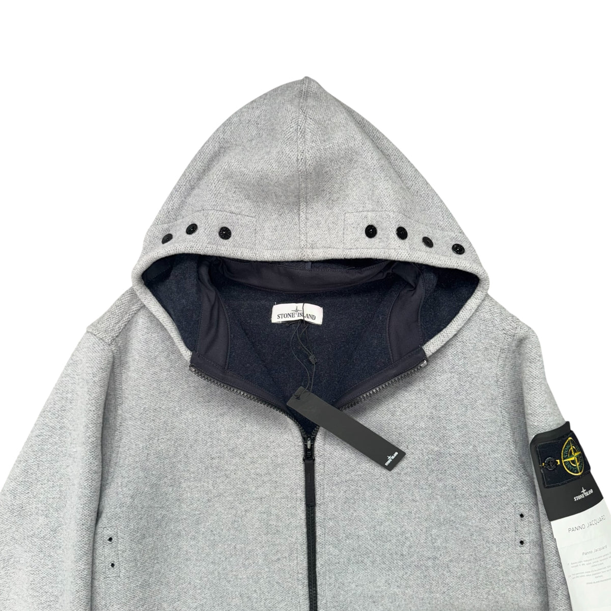 STONE ISLAND MANTEL PANNO JACQUARD LONG WOOL DUFFLE COAT GREY