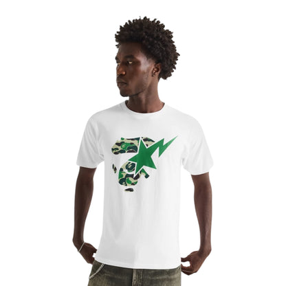 A BATHING STA FACE GRAPHIC T-SHIRT WHITE / GREEN