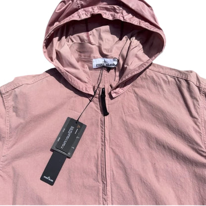 STONE ISLAND COTTON CONDURA PINK HOODED FULL ZIP JACKET ROSE PINK