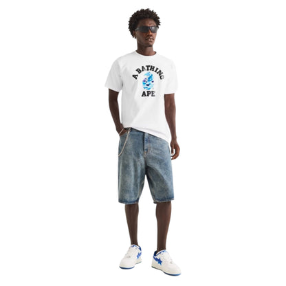 A BATHING APE COLLEGE HEAD GRAPHIC T-SHIRT WHITE / SKY BLUE