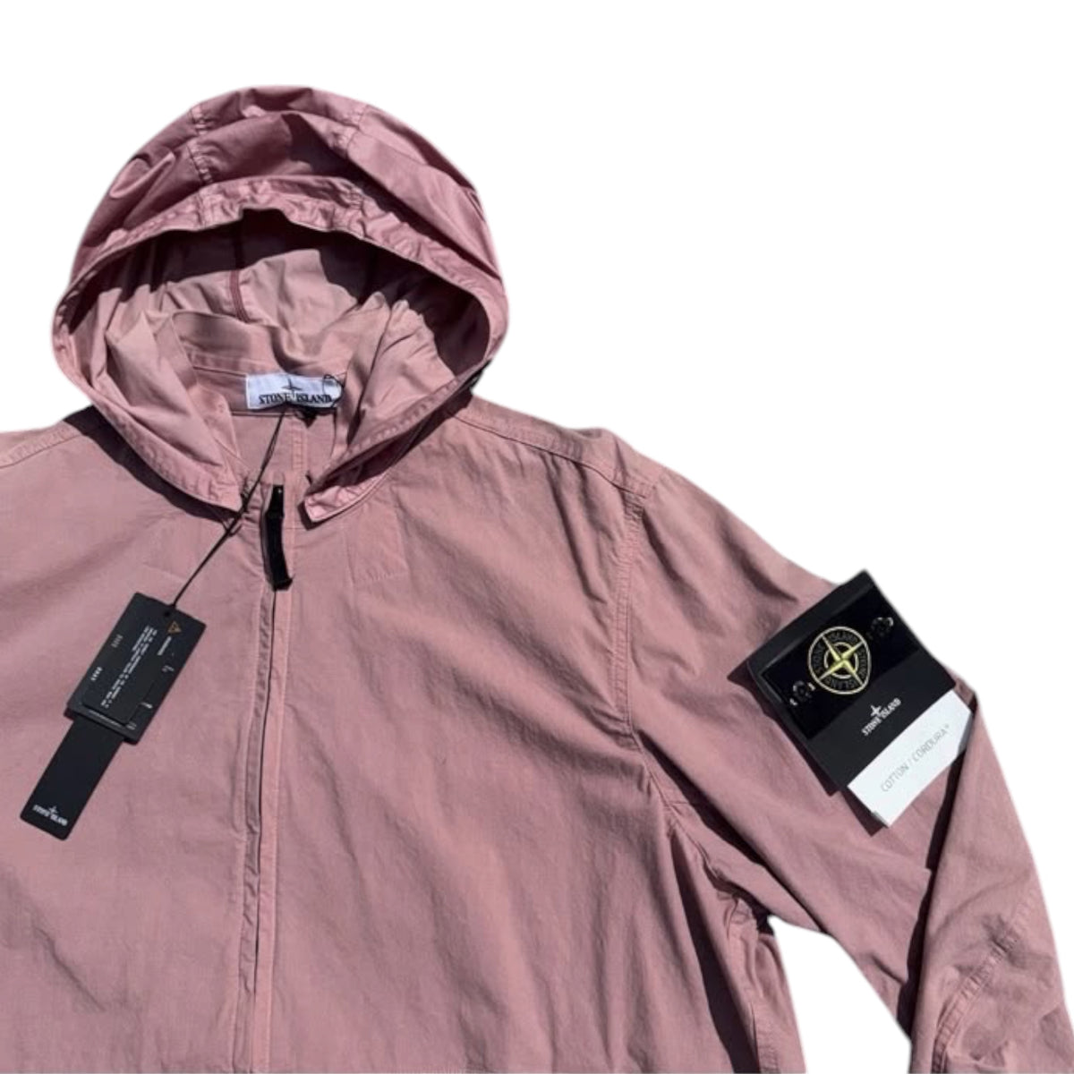 STONE ISLAND COTTON CONDURA PINK HOODED FULL ZIP JACKET ROSE PINK