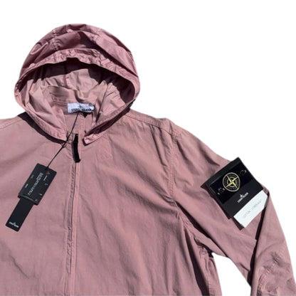 STONE ISLAND COTTON CONDURA PINK HOODED FULL ZIP JACKET ROSE PINK