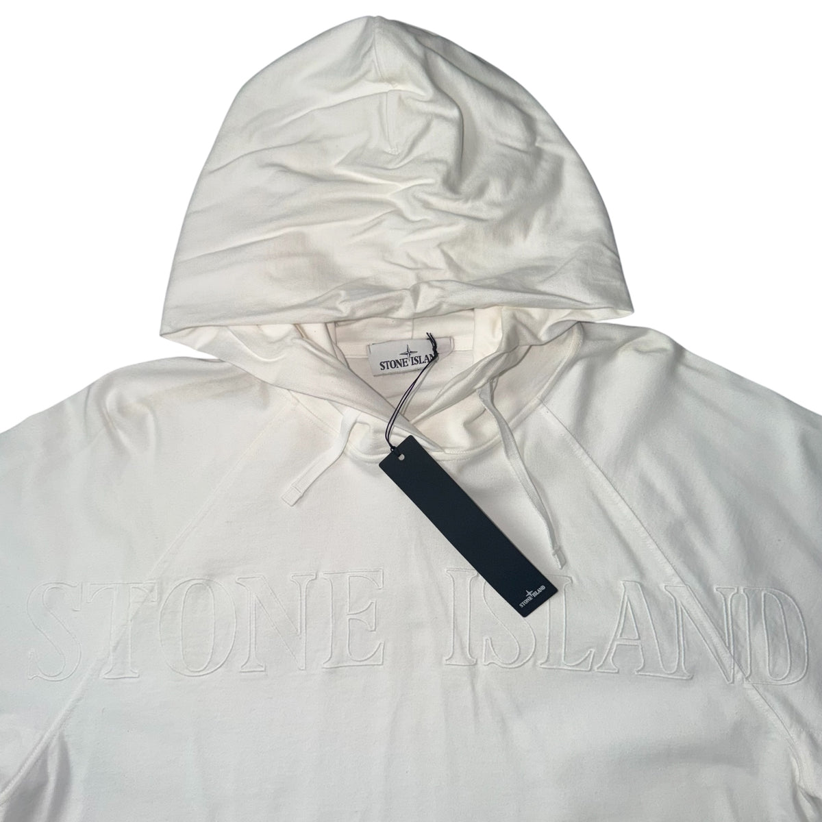 STONE ISLAND “OLD EFFECT” BIG LOGO TONAL PULLOVER HOODIE WHITE