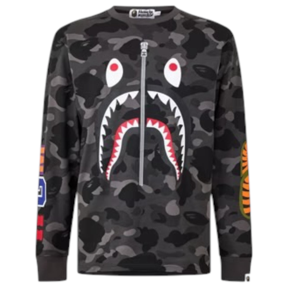 A BATHING APE SHARK LONG SLEEVED T-SHIRT BLACK CAMO