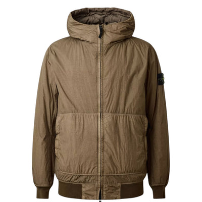 STONE ISLAND CRINKLE REPS HOODED BOMBER JACKET MILITARY GREEN