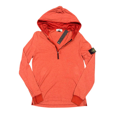 STONE ISLAND COTTON HALF ZIP KNIT HOODIE ORANGE