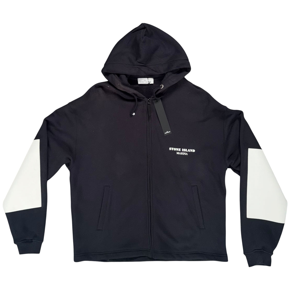 STONE ISLAND MARINA COTTON FLEECE FULL ZIP HOODIE BLACK