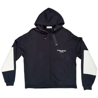 STONE ISLAND MARINA COTTON FLEECE FULL ZIP HOODIE BLACK