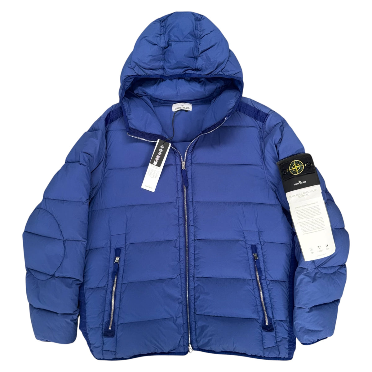 STONE ISLAND SEAMLESS TUNNEL NYLON HOODED PUFFER JACKET BLUE
