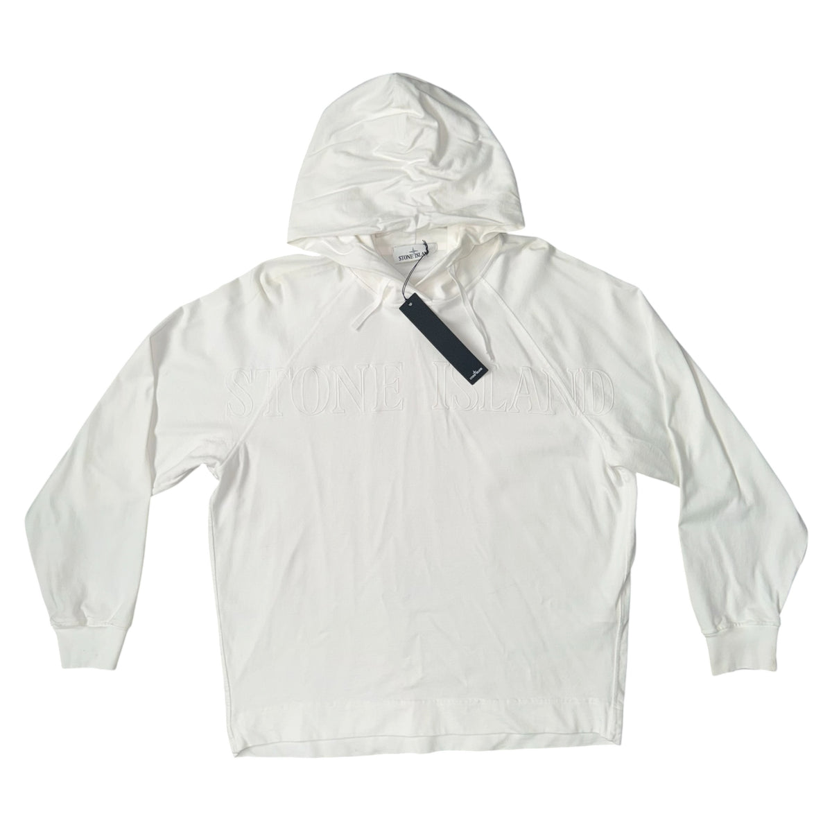 STONE ISLAND “OLD EFFECT” BIG LOGO TONAL PULLOVER HOODIE WHITE
