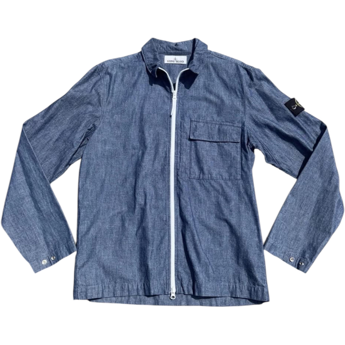 STONE ISLAND FULL ZIP OVERSHIRT DENIM BLUE