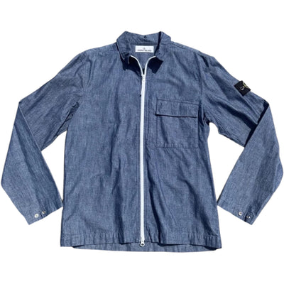 STONE ISLAND FULL ZIP OVERSHIRT DENIM BLUE