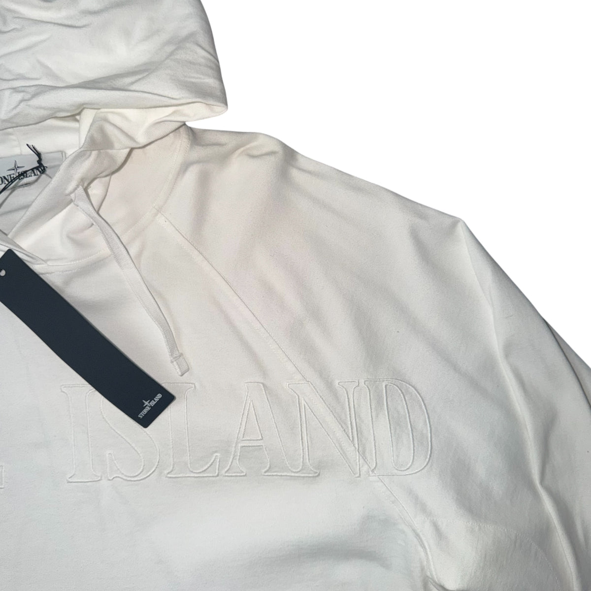 STONE ISLAND “OLD EFFECT” BIG LOGO TONAL PULLOVER HOODIE WHITE