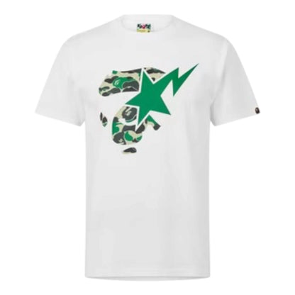 A BATHING STA FACE GRAPHIC T-SHIRT WHITE / GREEN