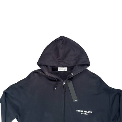 STONE ISLAND MARINA COTTON FLEECE FULL ZIP HOODIE BLACK