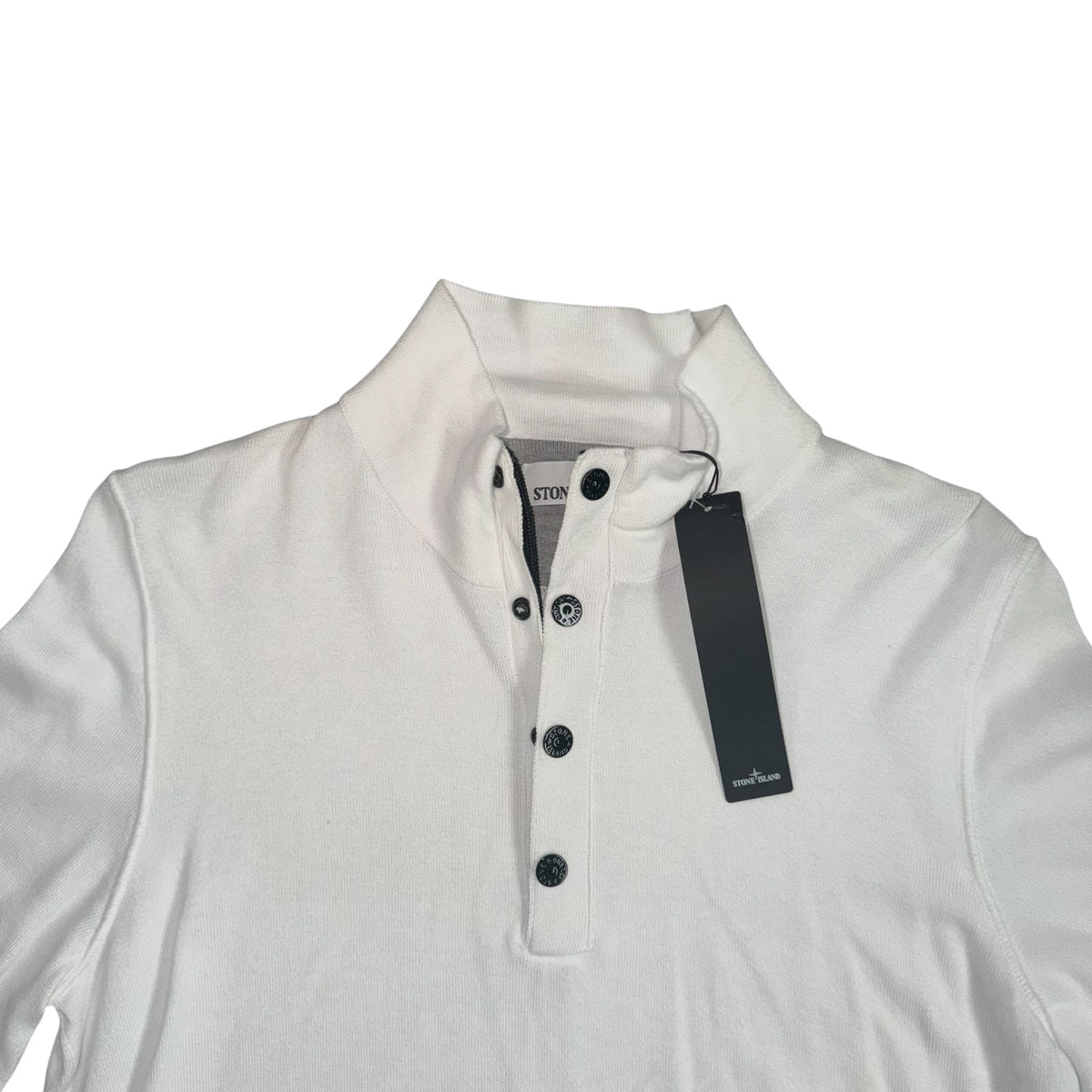 STONE ISLAND LIGHT KNIT COTTON 1/4 BUTTON JUMPER WHITE