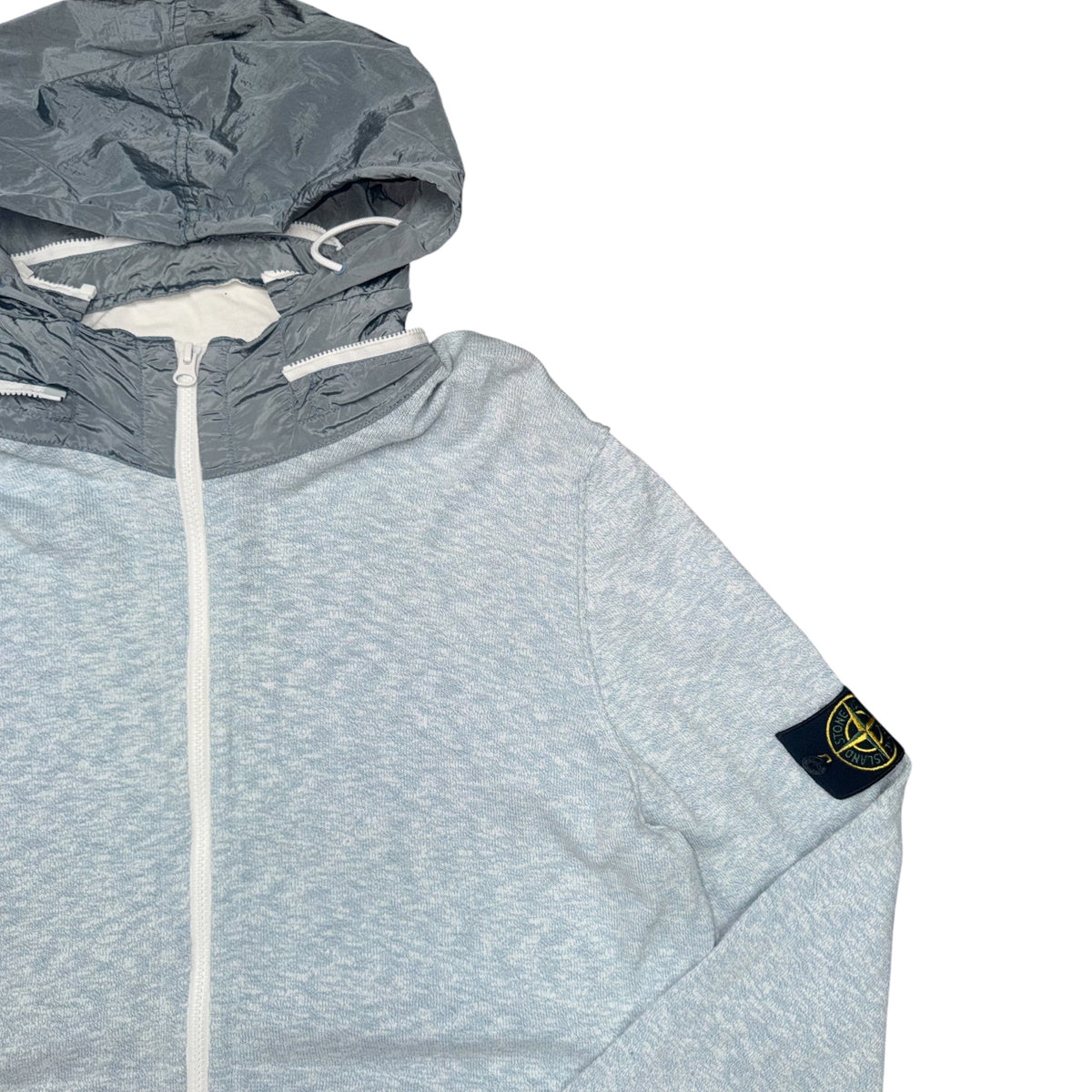 STONE ISLAND COTTON NY ZIP HOODIE LIGHT BLUE
