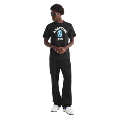A BATHING APE COLLEGE HEAD GRAPHIC T-SHIRT BLACK / SKY BLUE