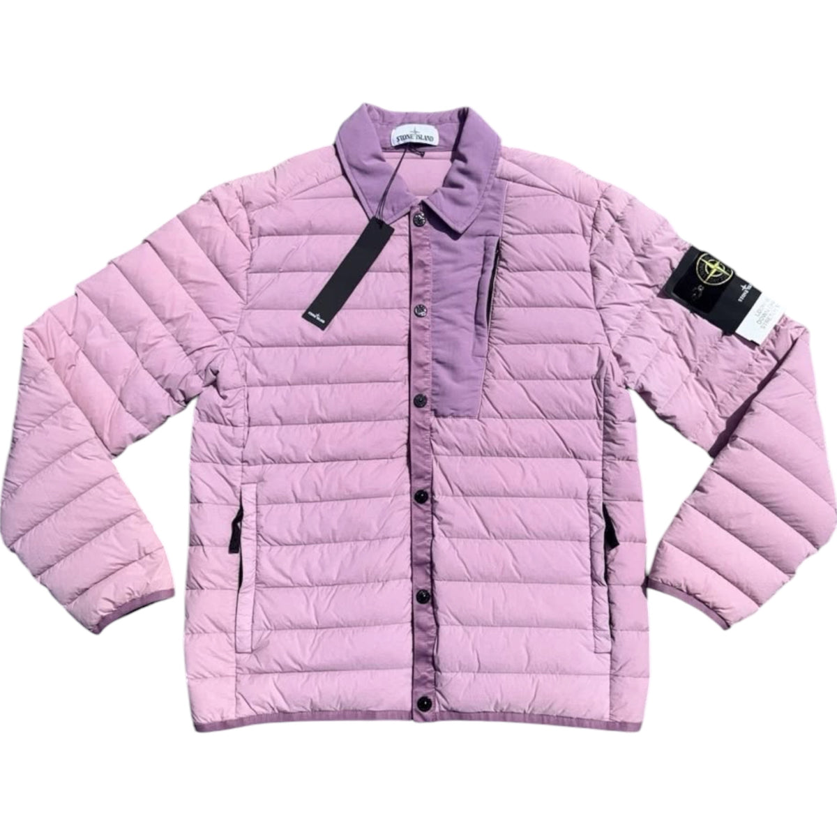 STONE ISLAND LOOM WOVEN DOWN CHAMBERS QUILTED PUFFER JACKET ROSE PINK