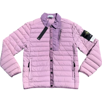 STONE ISLAND LOOM WOVEN DOWN CHAMBERS QUILTED PUFFER JACKET ROSE PINK