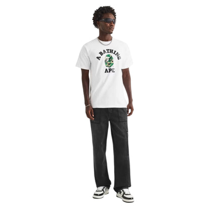 A BATHING APE COLLEGE HEAD GRAPHIC T-SHIRT WHITE / GREEN