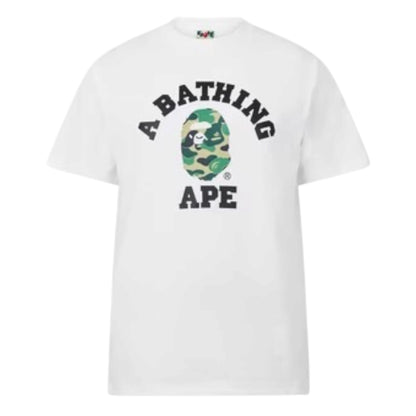 A BATHING APE COLLEGE HEAD GRAPHIC T-SHIRT WHITE / GREEN