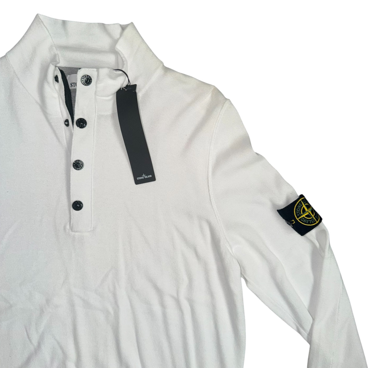 STONE ISLAND LIGHT KNIT COTTON 1/4 BUTTON JUMPER WHITE