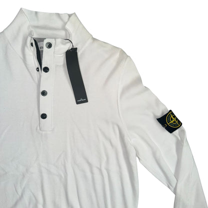 STONE ISLAND LIGHT KNIT COTTON 1/4 BUTTON JUMPER WHITE