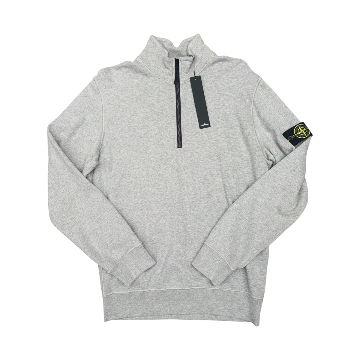 STONE ISLAND GARMENT-DYED HALF ZIP SWEATSHIRT GREY
