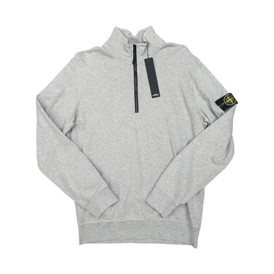 STONE ISLAND GARMENT-DYED HALF ZIP SWEATSHIRT GREY