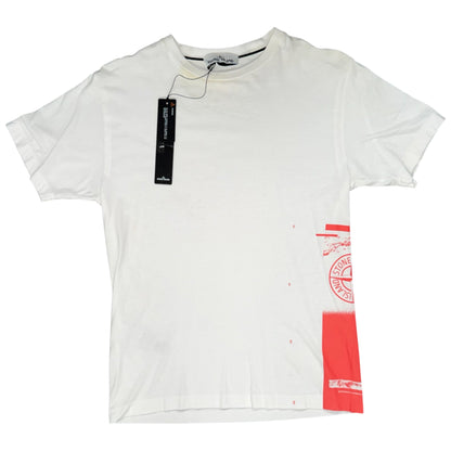 STONE ISLAND BRAND MULTI LOGO PRINTED TEE WHITE