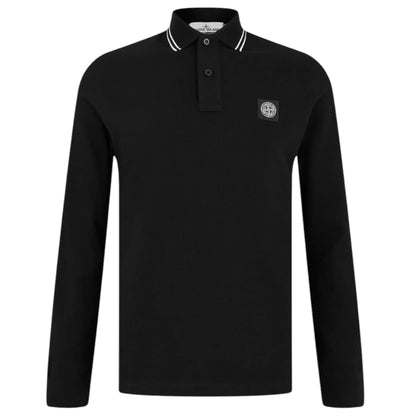 STONE ISLAND PATCH LOGO LONG SLEEVED POLO SHIRT BLACK