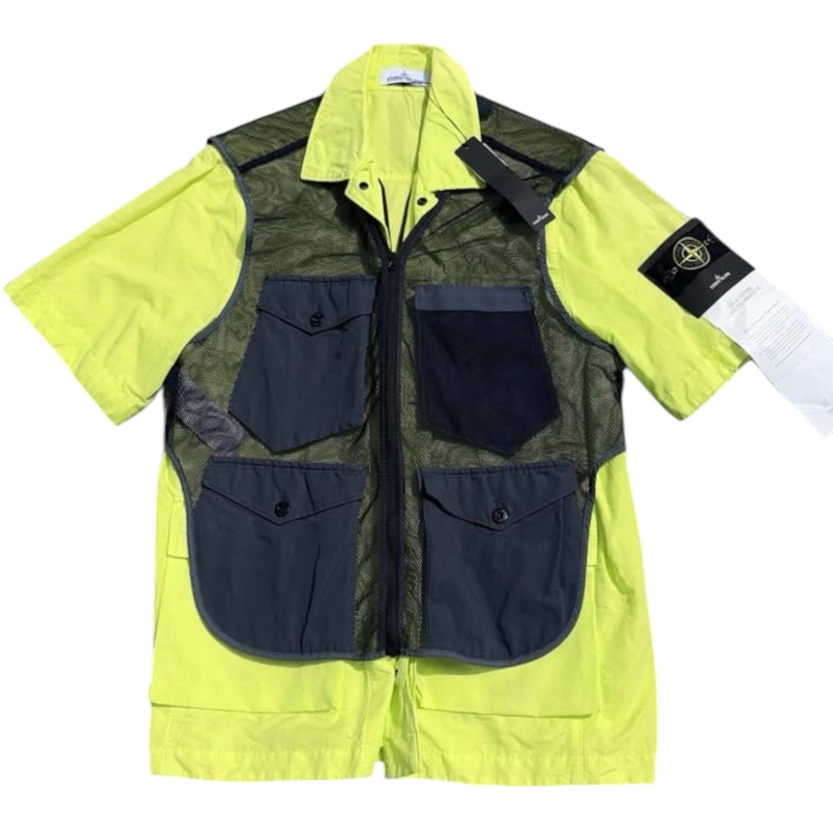 STONE ISLAND NYLON COTTON MESH CAMO VEST OVERSHIRT YELLOW