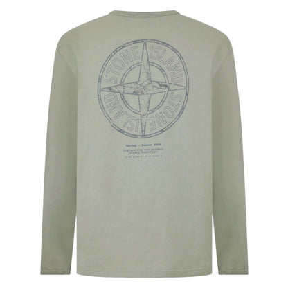 STONE ISLAND BACK LOGO LONG SLEEVED T-SHIRT SAGE GREEN