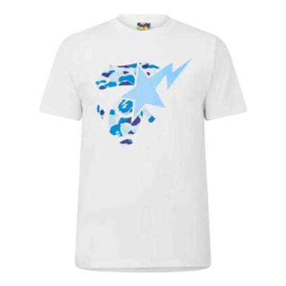 A BATHING APE ABC COLLEGE GRAPHIC T-SHIRT WHITE / SKY BLUE