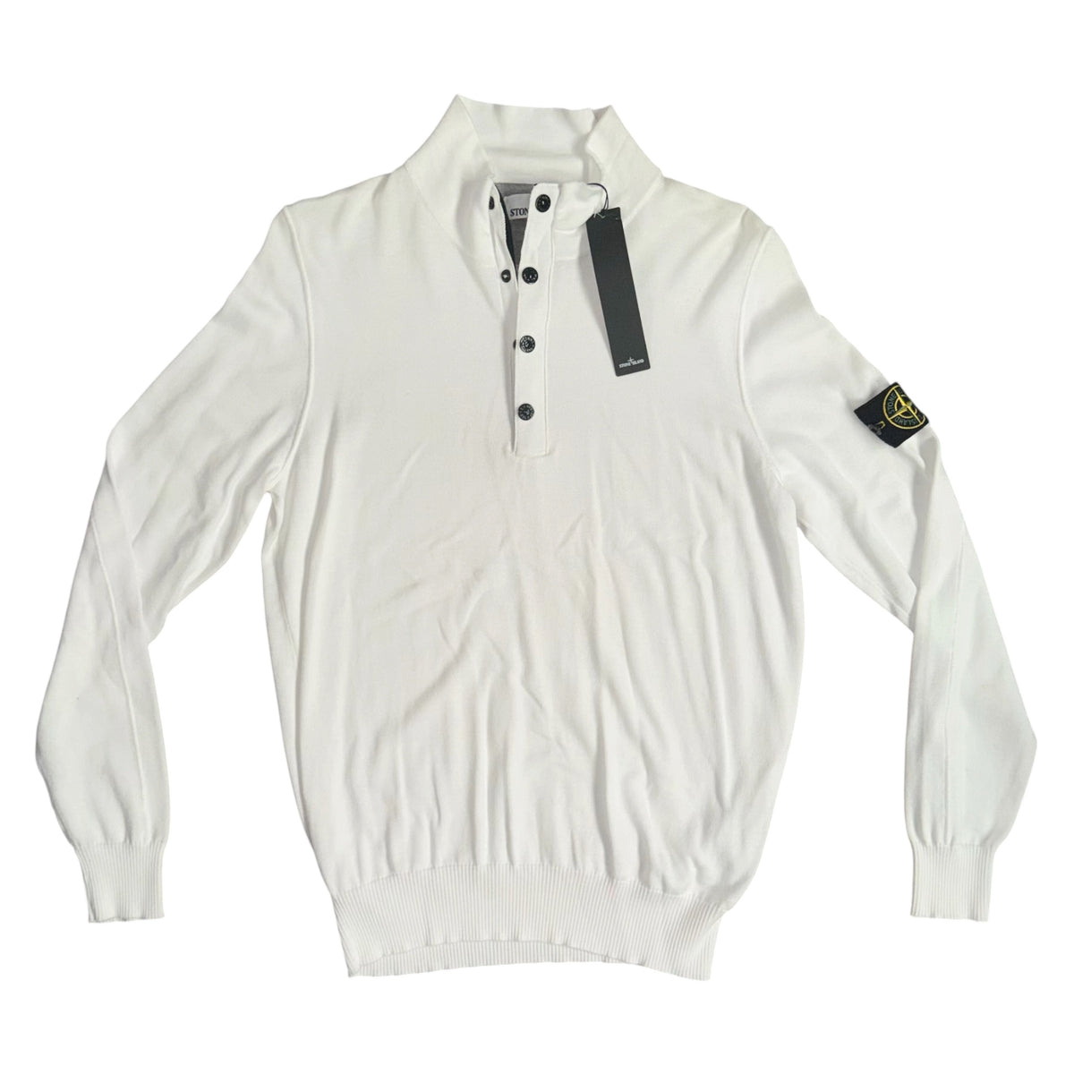 STONE ISLAND LIGHT KNIT COTTON 1/4 BUTTON JUMPER WHITE