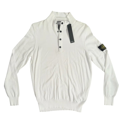 STONE ISLAND LIGHT KNIT COTTON 1/4 BUTTON JUMPER WHITE