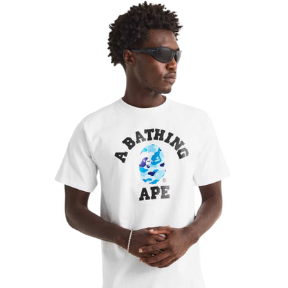 A BATHING APE COLLEGE HEAD GRAPHIC T-SHIRT WHITE / SKY BLUE