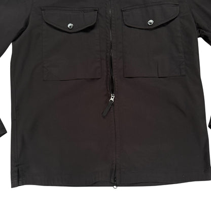 STONE ISLAND STRETCH ORGANIC SATIN COTTON ZIP UP OVERSHIRT BLACK